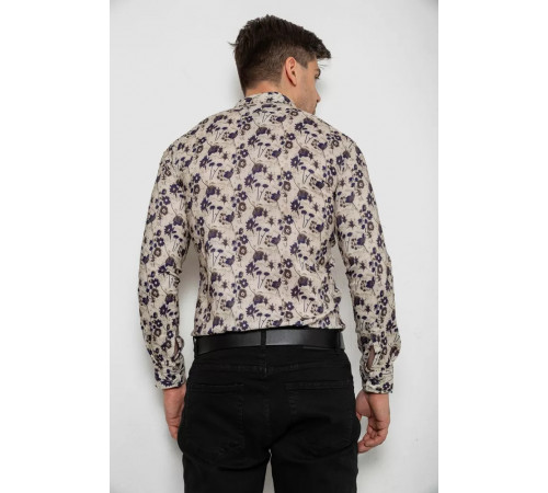 Сорочка чоловіча з принтом, колір бежевий, 214R1046