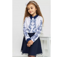 Блузка нарядная для девочек, цвет сине-белый, 172R026