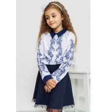 Блузка нарядная для девочек, цвет сине-белый, 172R026