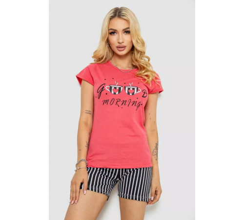 Піжама жіноча з принтом, колір рожевий, 243R3255
