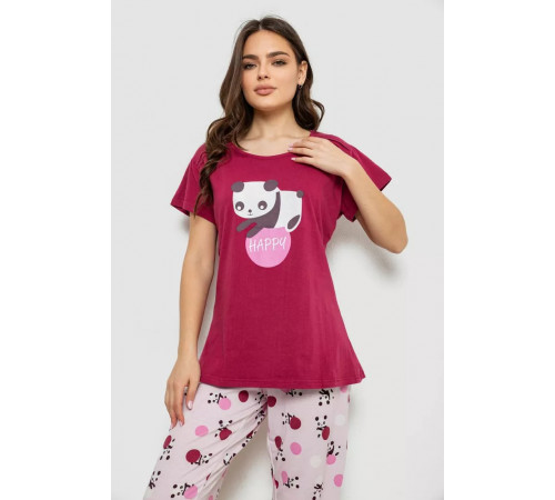 Женская пижама с принтом, цвет бордовый, 243R1602-016.