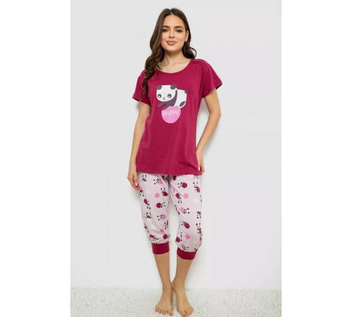 Женская пижама с принтом, цвет бордовый, 243R1602-016.