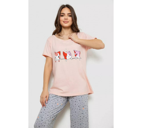 Жіноча піжама з принтом, колір персиковий, 243R1602-008