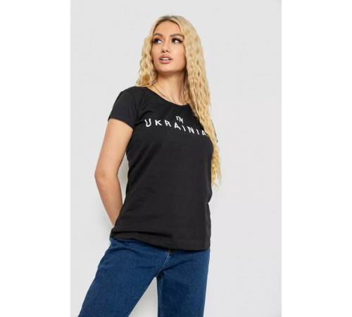 Футболка жіноча з патріотичним принтом, колір чорний, 244R2213