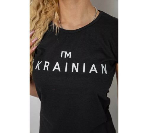 Футболка жіноча з патріотичним принтом, колір чорний, 244R2213
