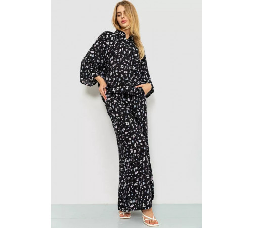 Блуза класична з квітковим принтом, колір чорний, 102R332-1