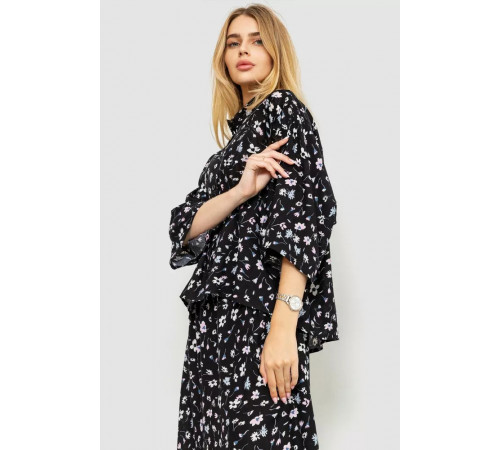 Блуза класична з квітковим принтом, колір чорний, 102R332-1