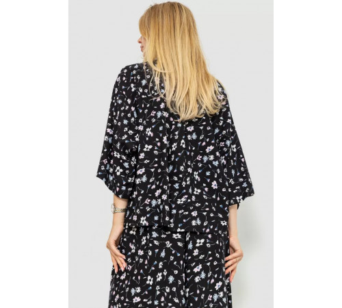 Блуза класична з квітковим принтом, колір чорний, 102R332-1