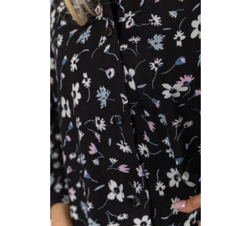 Блуза класична з квітковим принтом, колір чорний, 102R332-1