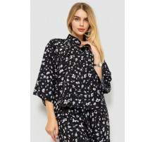 Блуза классическая с цветочным принтом, цвет черный, 102R332-1.