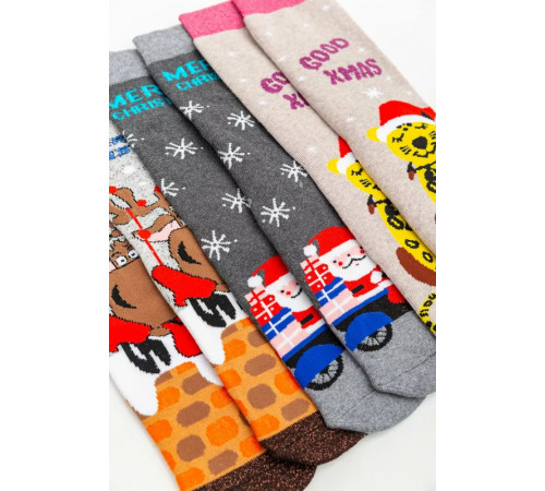 Комплект жіночих шкарпеток новорічних 3 пари, колір бежевий, темно-сірий, світло-сірий, 151R255