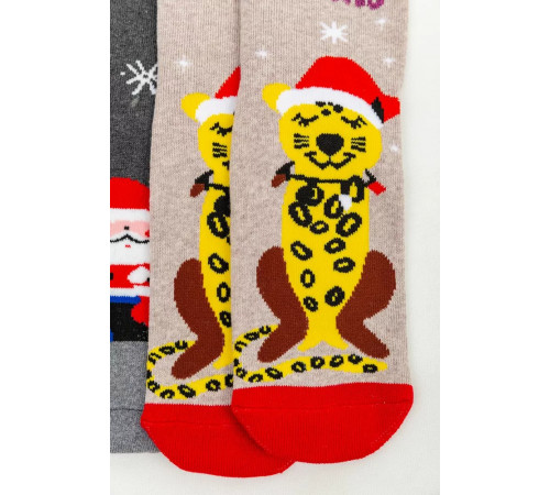 Комплект жіночих шкарпеток новорічних 3 пари, колір бежевий, темно-сірий, світло-сірий, 151R255