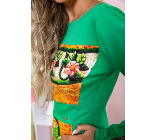 Приталена сукня середньої довжини, в принт зеленого кольору, 167R067-2