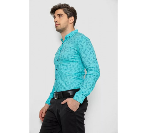 Рубашка мужская с принтом, цвет бирюзовый, 214R1029.