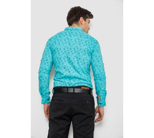 Рубашка мужская с принтом, цвет бирюзовый, 214R1029.