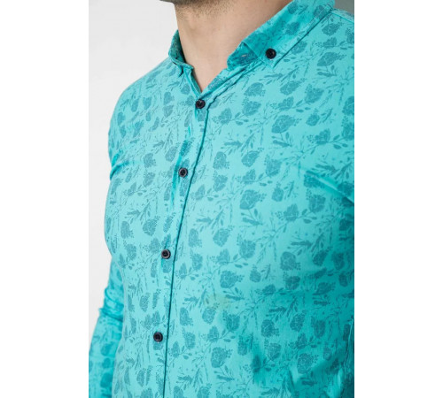 Рубашка мужская с принтом, цвет бирюзовый, 214R1029.