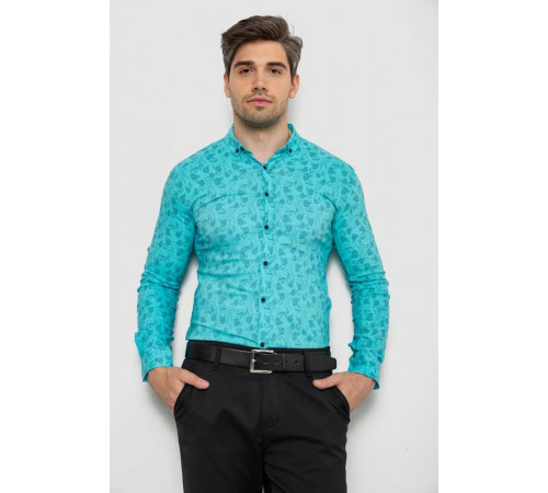 Рубашка мужская с принтом, цвет бирюзовый, 214R1029.
