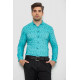 Рубашка мужская с принтом, цвет бирюзовый, 214R1029.