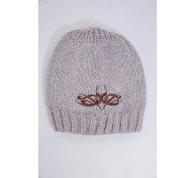 Детская шапка, бежево-коричневого цвета с вышивкой, 167R7778-1.