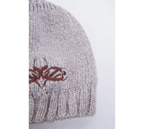 Дитяча шапка, бежево-коричневого кольору з вишивкою, 167R7778-1