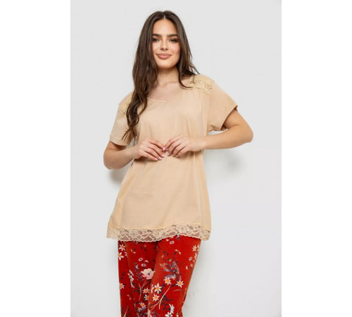 Жіноча піжама з принтом, колір бежевий, 243R1600-013