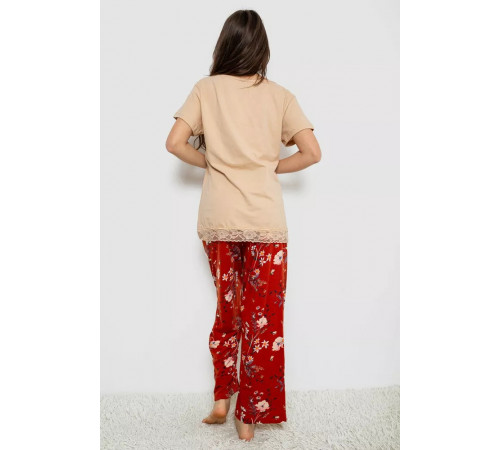 Жіноча піжама з принтом, колір бежевий, 243R1600-013