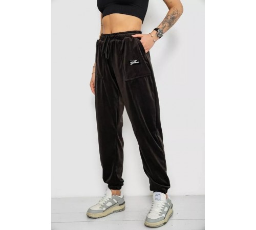 Спортивные брюки женские велюровые на флисе, цвет черный, 238R58647-1 Спортивные брюки женские велюровые на флисе, цвет черный, 238R58647-1