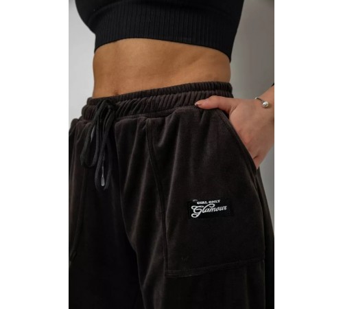 Спортивные брюки женские велюровые на флисе, цвет черный, 238R58647-1 Спортивные брюки женские велюровые на флисе, цвет черный, 238R58647-1