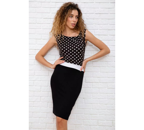 Коротка пряма сукня, чорного кольору в горох, 167R099