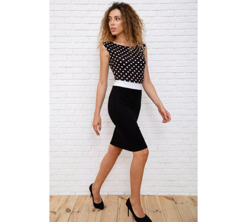 Коротка пряма сукня, чорного кольору в горох, 167R099