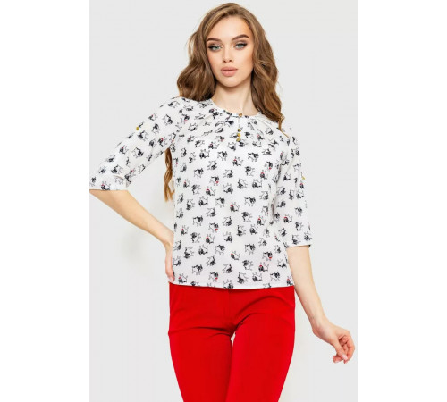 Блуза с принтом, цвет молочно-черный, 230R1121.