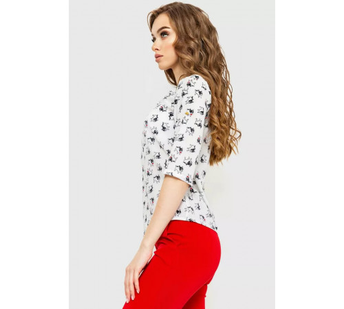Блуза с принтом, цвет молочно-черный, 230R1121.