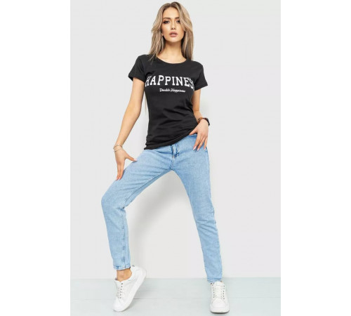 Футболка жіноча з принтом, колір чорний, 221R3063