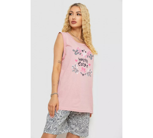 Піжама жіноча з принтом, колір пудровий, 243R8484