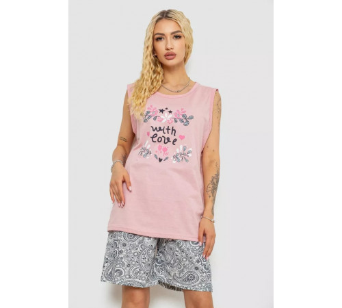Піжама жіноча з принтом, колір пудровий, 243R8484