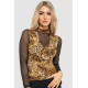 Жіночий лонгслів з рукавом в сітку, колір коричнево-чорний, 186RG400