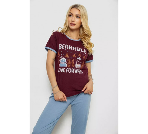 Піжама жіноча з принтом, колір бордовий, 243R30018