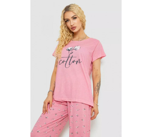 Піжама жіноча з принтом, колір рожевий, 243R7062