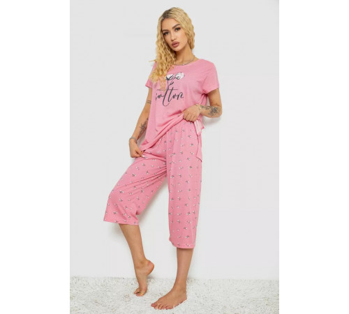 Піжама жіноча з принтом, колір рожевий, 243R7062