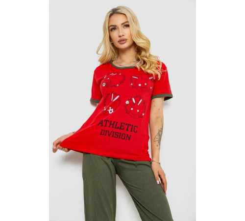 Піжама жіноча з принтом, колір червоний, 243R20265