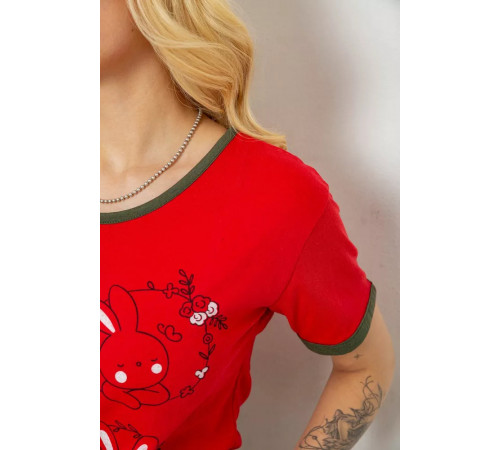 Піжама жіноча з принтом, колір червоний, 243R20265