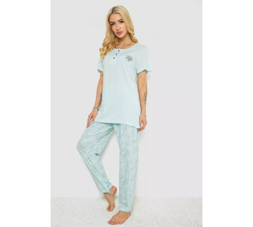 Піжама жіноча з принтом, колір м'ятний, 243R6623