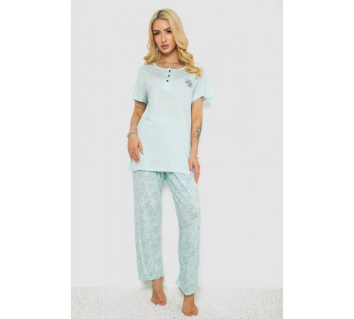 Піжама жіноча з принтом, колір м'ятний, 243R6623