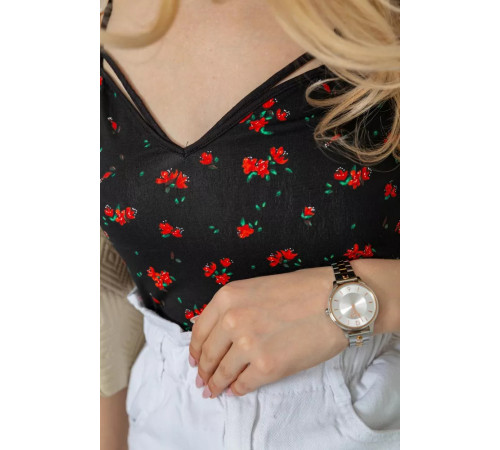 Майка жіноча з квітковим принтом, колір чорний, 244R180