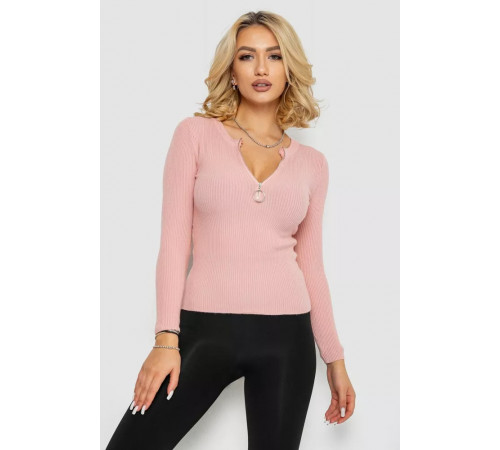 Кофта жіноча на блискавці в рубчик, колір світло-рожевий, 204R003