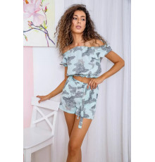 Літній жіночий костюм, м'ятного кольору з принтом, 172R1283