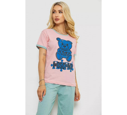 Піжама жіноча з принтом, колір рожевий, 243R30022