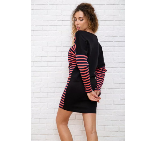 Коротка сукня, в рожево-синю смужку з принтом, 167R149-2