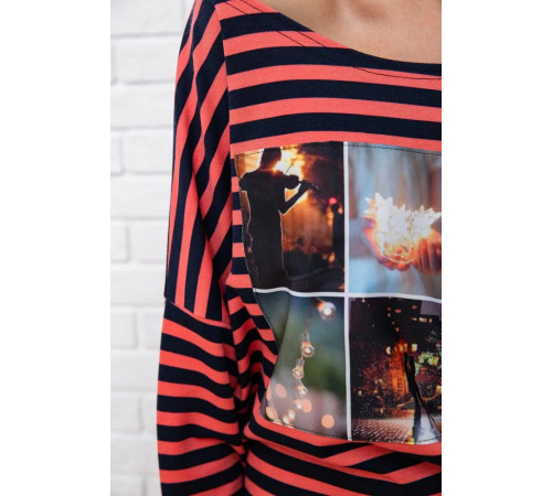 Коротка сукня, в рожево-синю смужку з принтом, 167R149-2