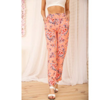 Летние хлопковые брюки, с цветочным принтом, цвет Персиковый, 172R65-1